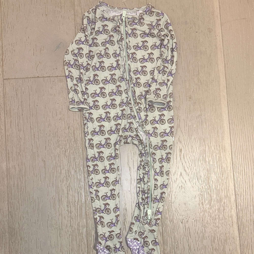 Bicycle Print Footie - Purple and Cream